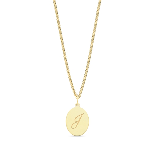 Yellow Gold Plain oval disc engraved j Pendant Necklaces