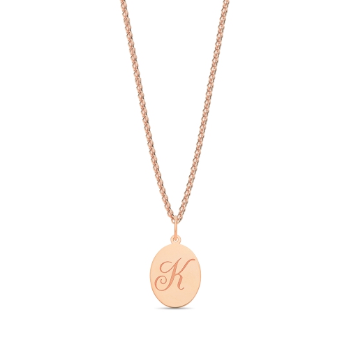 Rose Gold Plain oval disc engraved k Initial Pendant Necklaces