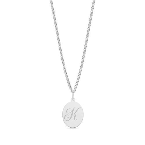 Plain oval disc engraved k Initial Pendant Necklaces