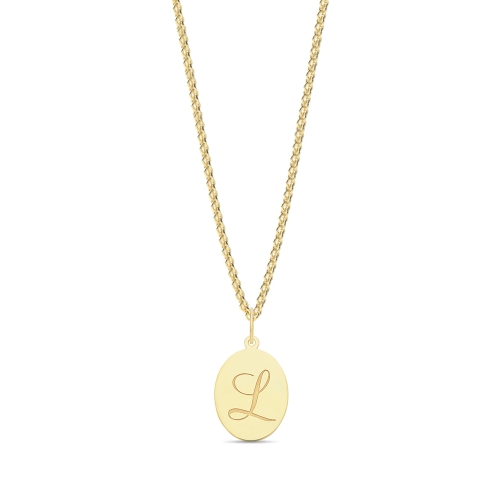 Yellow Gold Plain oval disc engraved l Pendant Necklaces