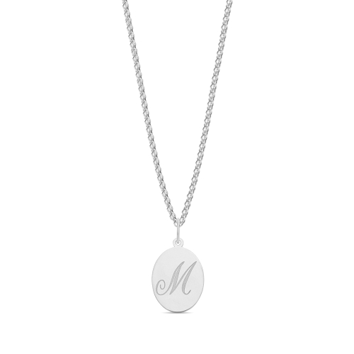 Plain oval disc engraved m Initial Pendant Necklaces
