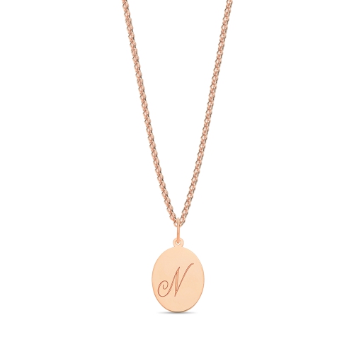 Rose Gold Plain oval disc engraved n Initial Pendant Necklaces