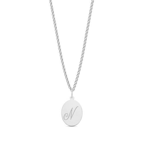 Plain oval disc engraved n Initial Pendant Necklaces