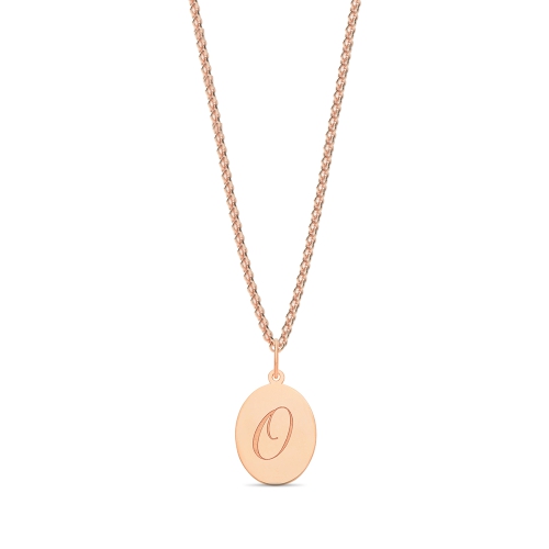 Rose Gold Plain oval disc engraved o Initial Pendant Necklaces