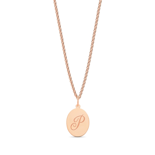 Rose Gold Plain oval disc engraved p Initial Pendant Necklaces