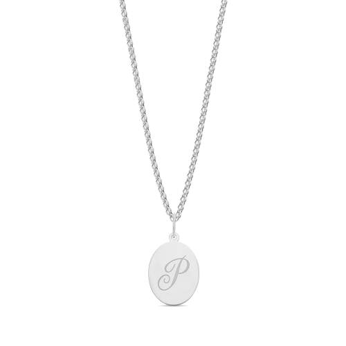 Plain oval disc engraved p Initial Pendant Necklaces