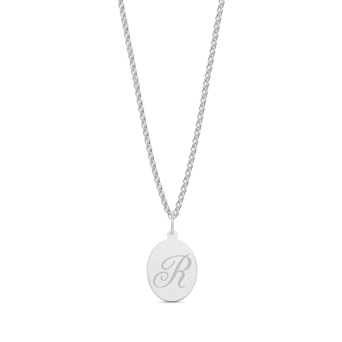 Plain oval disc engraved r Initial Pendant Necklaces