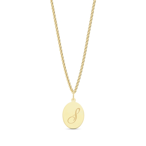 Yellow Gold Plain oval disc engraved s Initial Pendant Necklaces