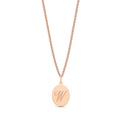 Rose Gold Plain oval disc engraved w Initial Pendant Necklaces
