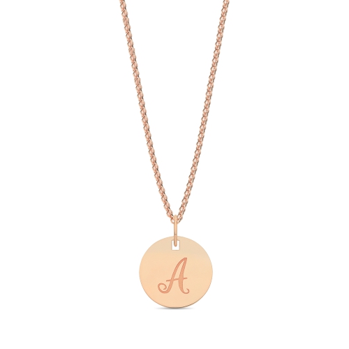 Rose Gold Plain round plat engraved a Initial Pendant Necklaces