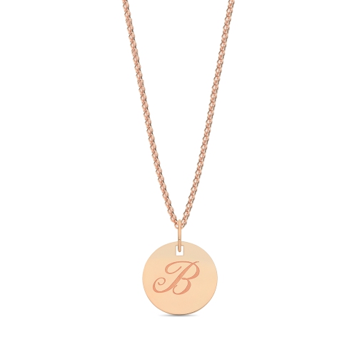 Rose Gold Plain round plat engraved b Initial Pendant Necklaces