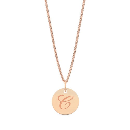 Rose Gold Plain round plat engraved c Initial Pendant Necklaces