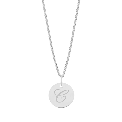 Plain round plat engraved c Initial Pendant Necklaces