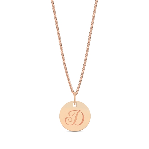 Rose Gold Plain round plat engraved d Initial Pendant Necklaces