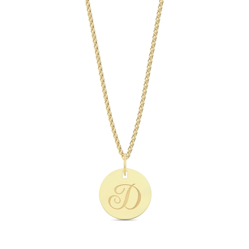 Yellow Gold Plain round plat engraved d Initial Pendant Necklaces
