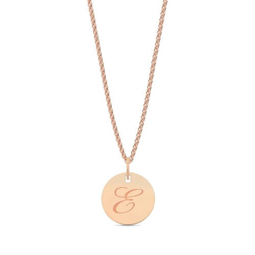 Rose Gold Plain round disc letter e Initial Pendant Necklaces