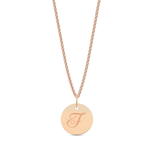 Rose Gold Plain round plat engraved f Initial Pendant Necklaces