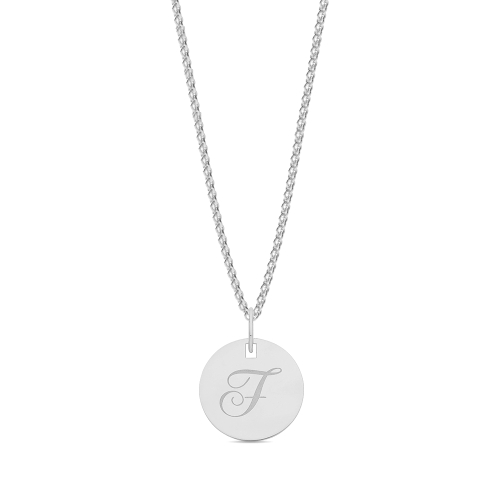 Plain round plat engraved f Initial Pendant Necklaces