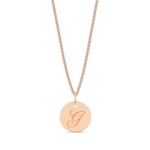 Rose Gold Plain round plat engraved g Initial Pendant Necklaces
