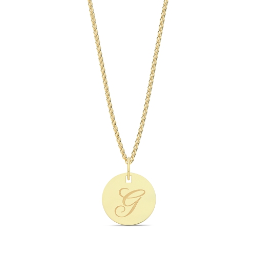 Yellow Gold Plain round plat engraved g Initial Pendant Necklaces