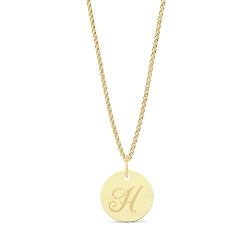 Yellow Gold Plain round plat engraved h Initial Pendant Necklaces
