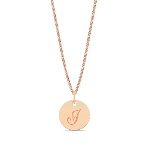 Rose Gold Plain round plat engraved i Initial Pendant Necklaces