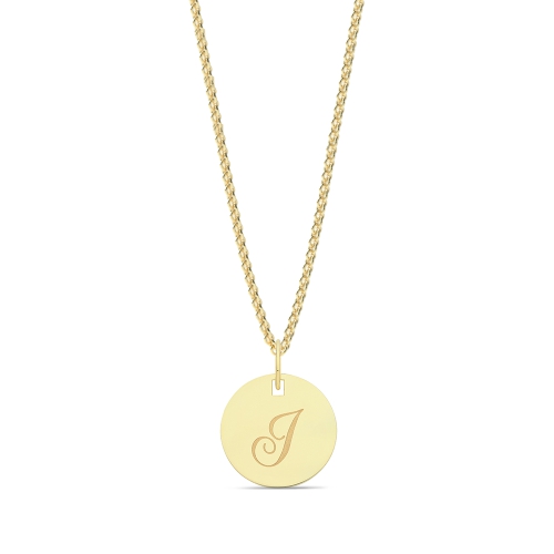 Yellow Gold Plain round plat engraved i Initial Pendant Necklaces