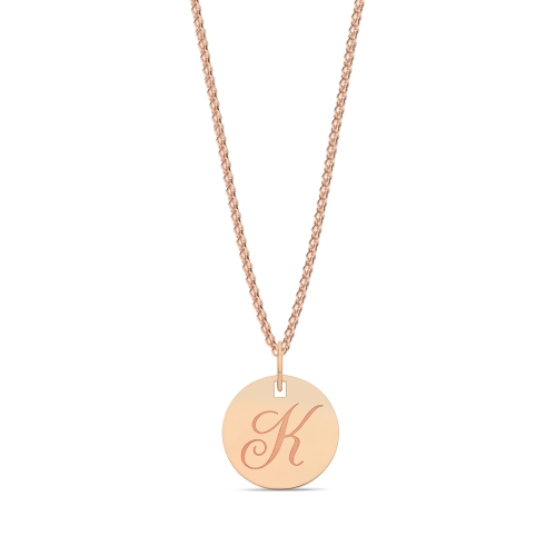 Rose Gold Plain round disc letter k Initial Pendant Necklaces