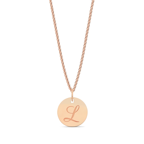 Rose Gold Plain round plat engraved l Initial Pendant Necklaces