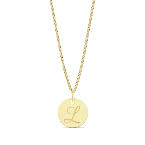Yellow Gold Plain round plat engraved l Initial Pendant Necklaces