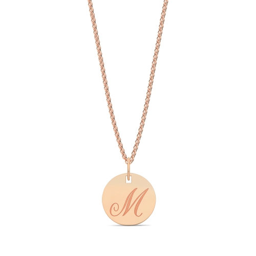 Rose Gold Plain round disc letter m Initial Pendant Necklaces