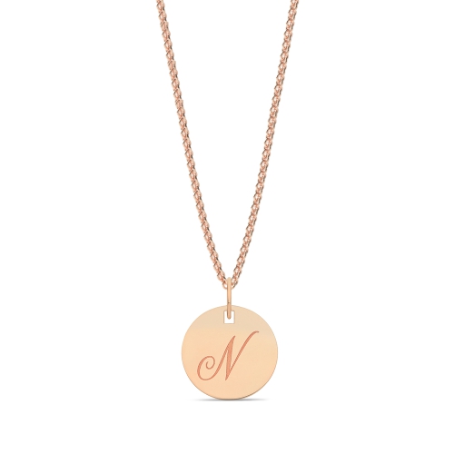 Rose Gold Plain round plat engraved n Initial Pendant Necklaces