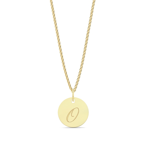 Yellow Gold Plain round plat engraved o Initial Pendant Necklaces