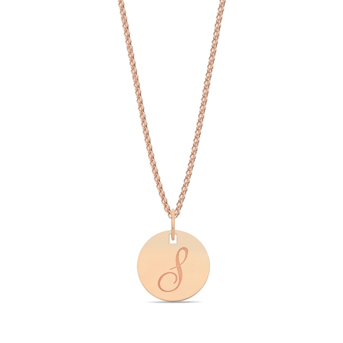 Rose Gold Plain round plat engraved s Initial Pendant Necklaces