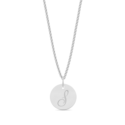 Plain round plat engraved s Initial Pendant Necklaces
