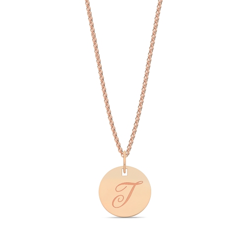 Rose Gold Plain round disc letter t Initial Pendant Necklaces