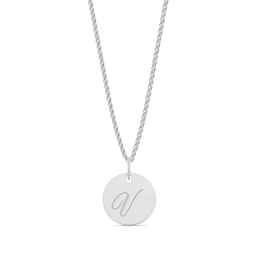 Plain round plat engraved v Initial Pendant Necklaces