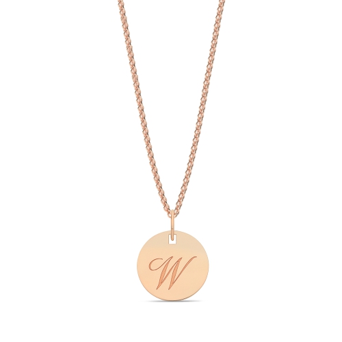 Rose Gold Plain round plat engraved w Initial Pendant Necklaces
