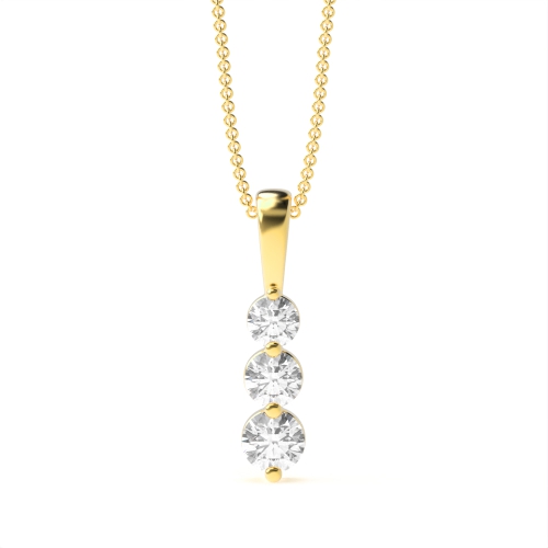 4 Prong Round Yellow Gold 3 stone graduating solid bale Pendant Necklaces