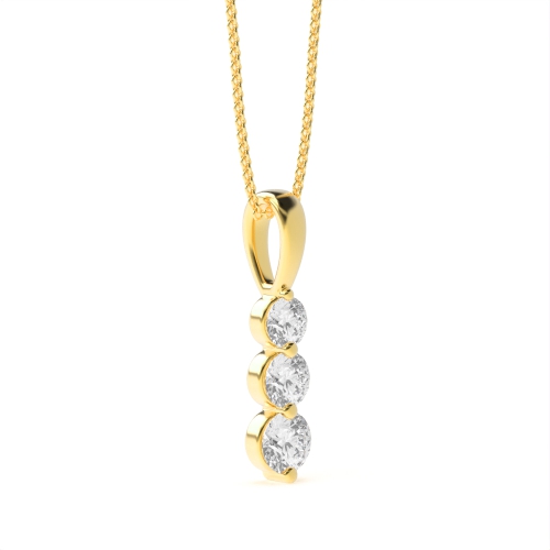 4 Prong Round Yellow Gold 3 stone graduating solid bale Pendant Necklaces