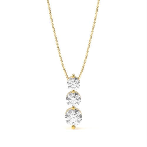 4 Prong Round Yellow Gold 3 stone graduating hidden bale Pendant Necklaces