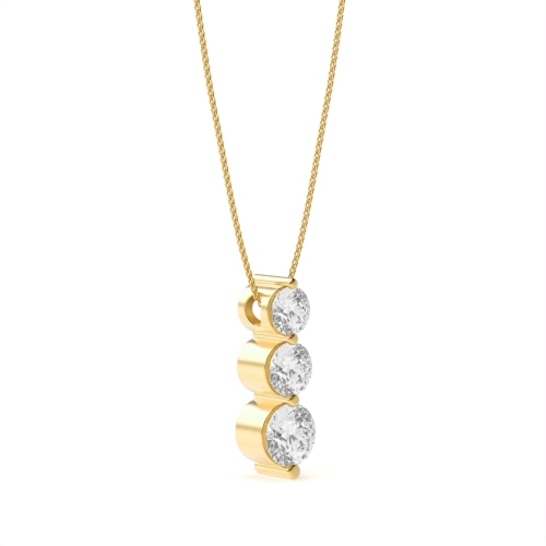 4 Prong Round Yellow Gold 3 stone graduating hidden bale Pendant Necklaces