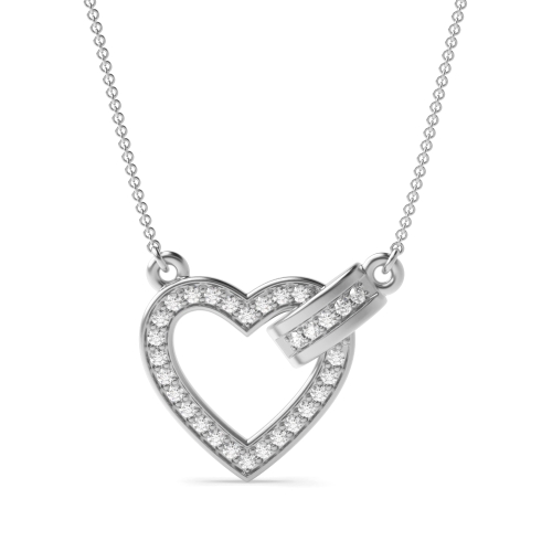 Pave Setting Round Silver Heart Pendant Necklace