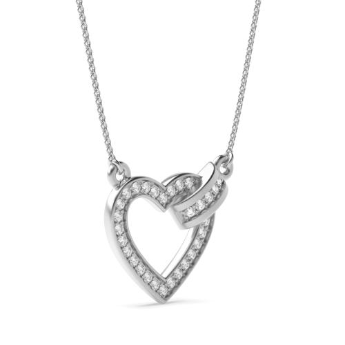 Pave Setting Round Silver Heart Pendant Necklace