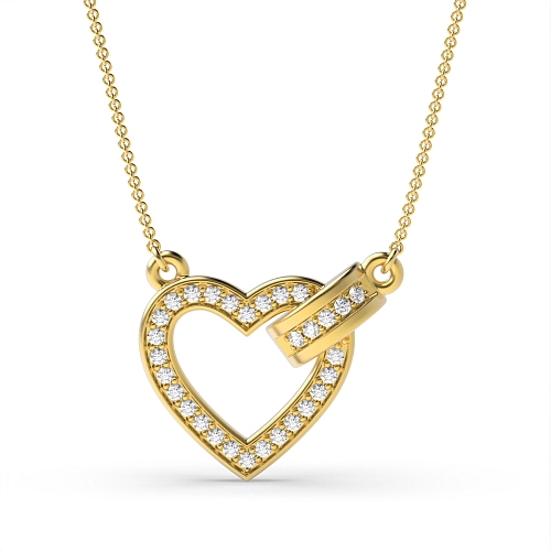 Pave Setting Round Yellow Gold Love heart Pendant Necklaces