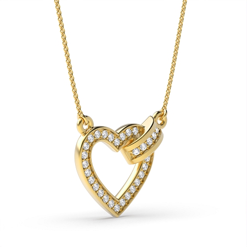 Pave Setting Round Yellow Gold Love heart Pendant Necklaces