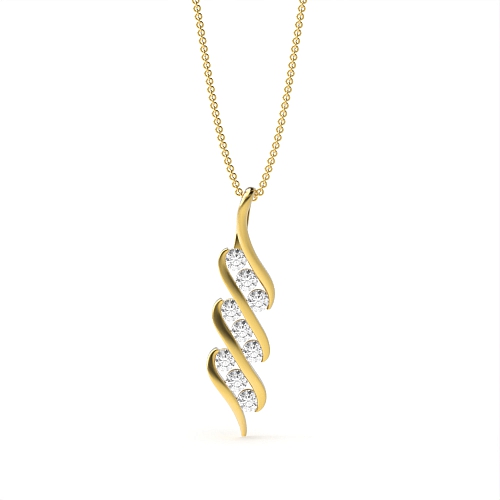 Channel Setting Round Yellow Gold Zig zag Pendant Necklaces