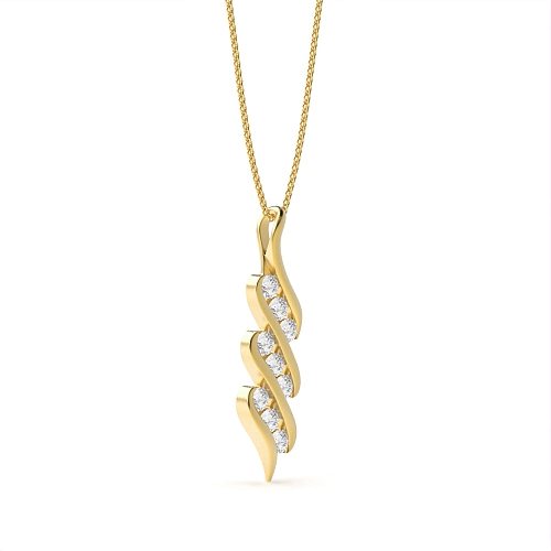 Channel Setting Round Yellow Gold Zig zag Pendant Necklaces