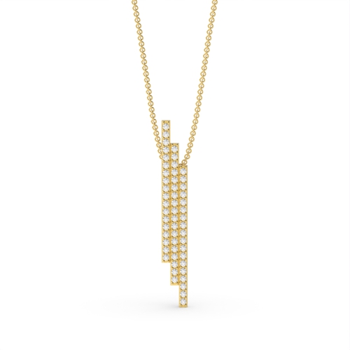 4 Prong Round Yellow Gold Bar Pendant Necklaces