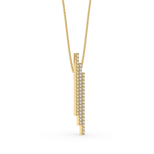4 Prong Round Yellow Gold Bar Pendant Necklaces